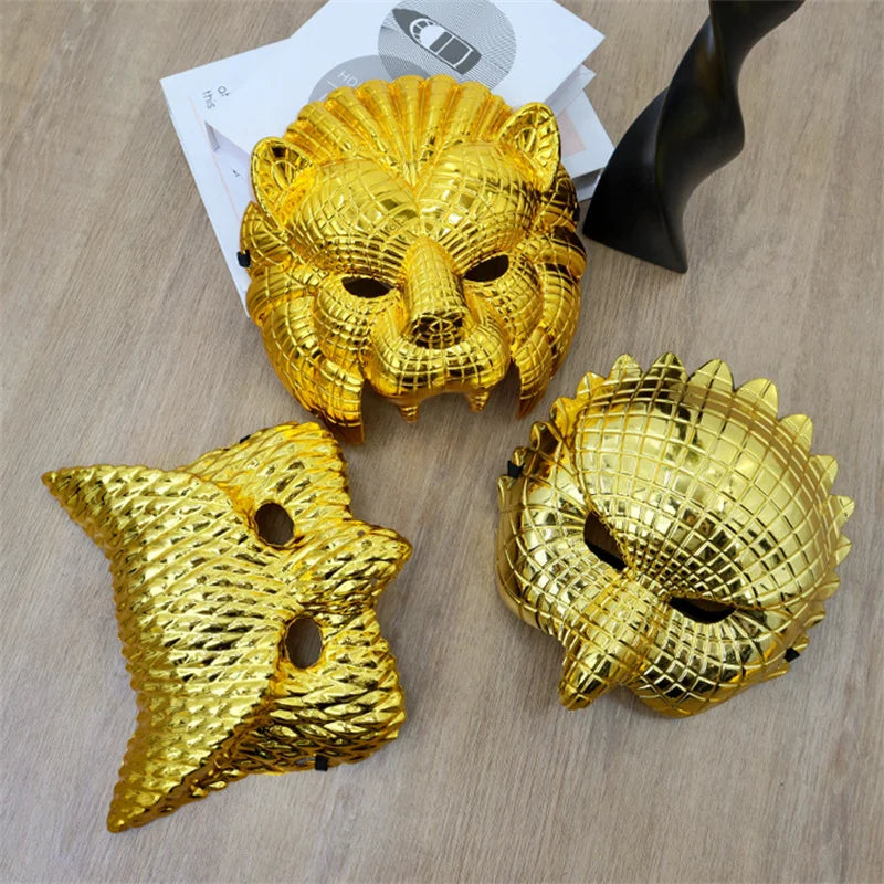 Animal Golden Plastic Leopard Face Cover with Adjustable Elastic Bands Halloween Costume Cosplay Mask Costume Accessories