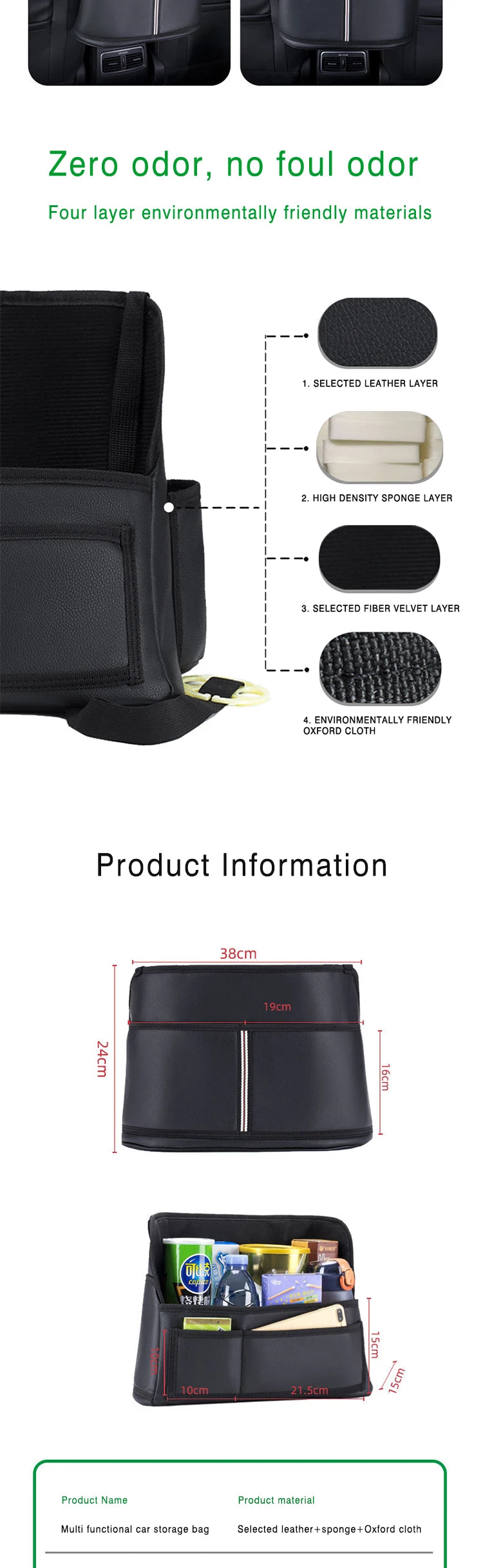 Car Seat Middle Hanger Storage Bag Leather Handbag Holder Tissue Water Cup Pockets Stowing Tidying Car Interior Accessories