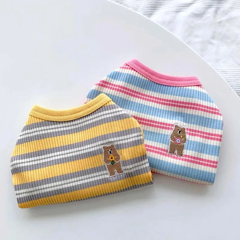 Cotton Rib Dog Shirt Sleeveless Stripe Vest for Small Dogs Teacup Chihuahua Yorkie Puppy Clothes Knitted Breathable Tank Tee