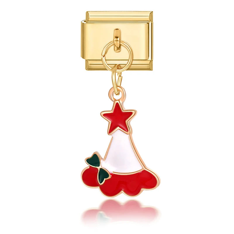 2025 New Original Christmas Tree Santa Claus Italian Charm Links Fit 9mm Bracelet Stainless Steel Jewelry Making Christmas Gift