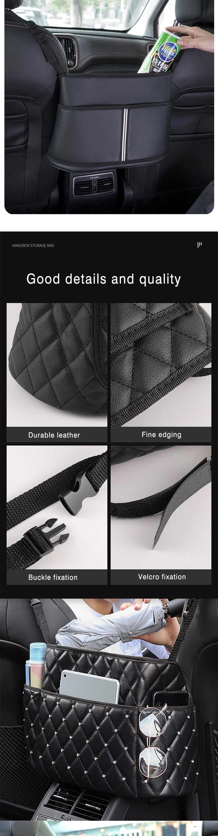 Car Seat Middle Hanger Storage Bag Leather Handbag Holder Tissue Water Cup Pockets Stowing Tidying Car Interior Accessories