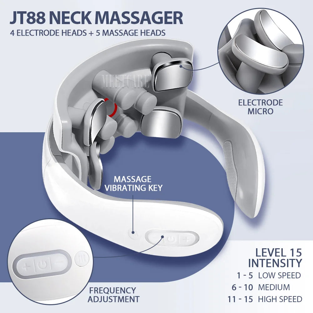 Smart Back Neck Massager with Heating TENS Pulse Cervical Muscle Massage Wireless Shoulder Relief Pain Health Care