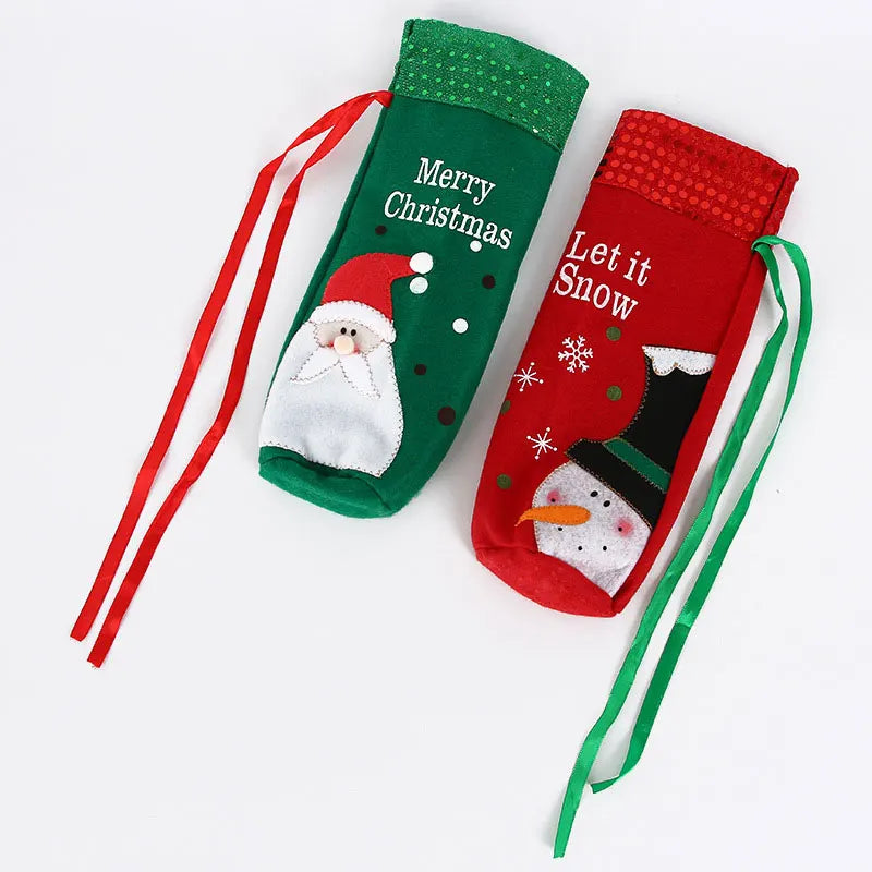 Christmas Wine Bottle Cover Toppers Light Up Santa Claus Gnomes Bottle Bags For Holiday Xmas Table Decorations