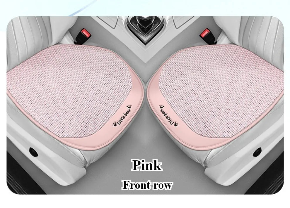 3pcs, Breathable Car Seat cushion - PU Leather + Cool Ice Rattan Weave, Playful Embroidery