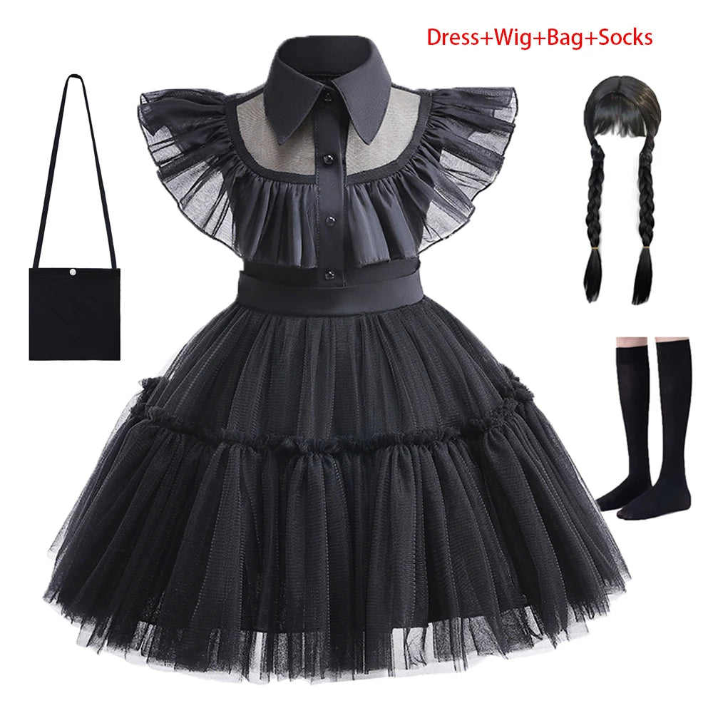 1-6 Years Children Dress For Girl Costume 2023 New Vestidos For Kids Birthday Party Dresses Black Halloween Cosplay Costumes
