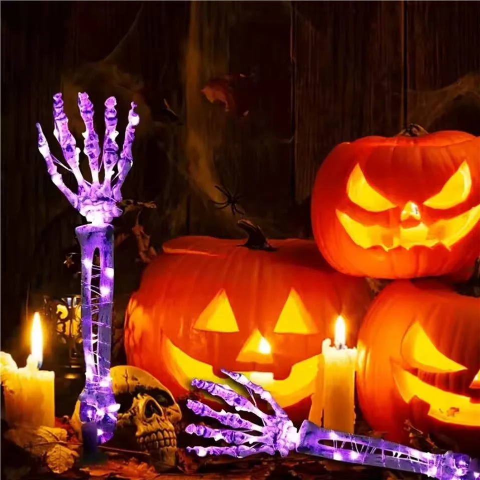 2PC Solar Powered Ghost Hand Ground Plug-in Stake Light Outdoor Waterproof LED Garden Light Horror Decoration Lamp For Halloween