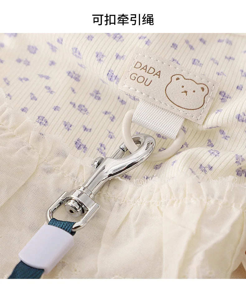 Dog Mesh Floral Camisole Dress Pet Clothing Teddy Breathable Spring/summer Clothing Puppy Can Tow Floral Princess Dress