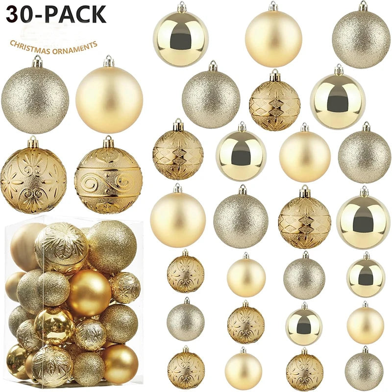 Christmas Ball Ornaments 30Pcs of 4/6/8CM Shatterproof Plastic Christmas Ball Xmas Tree Hanging Decor for Home New Year Decor