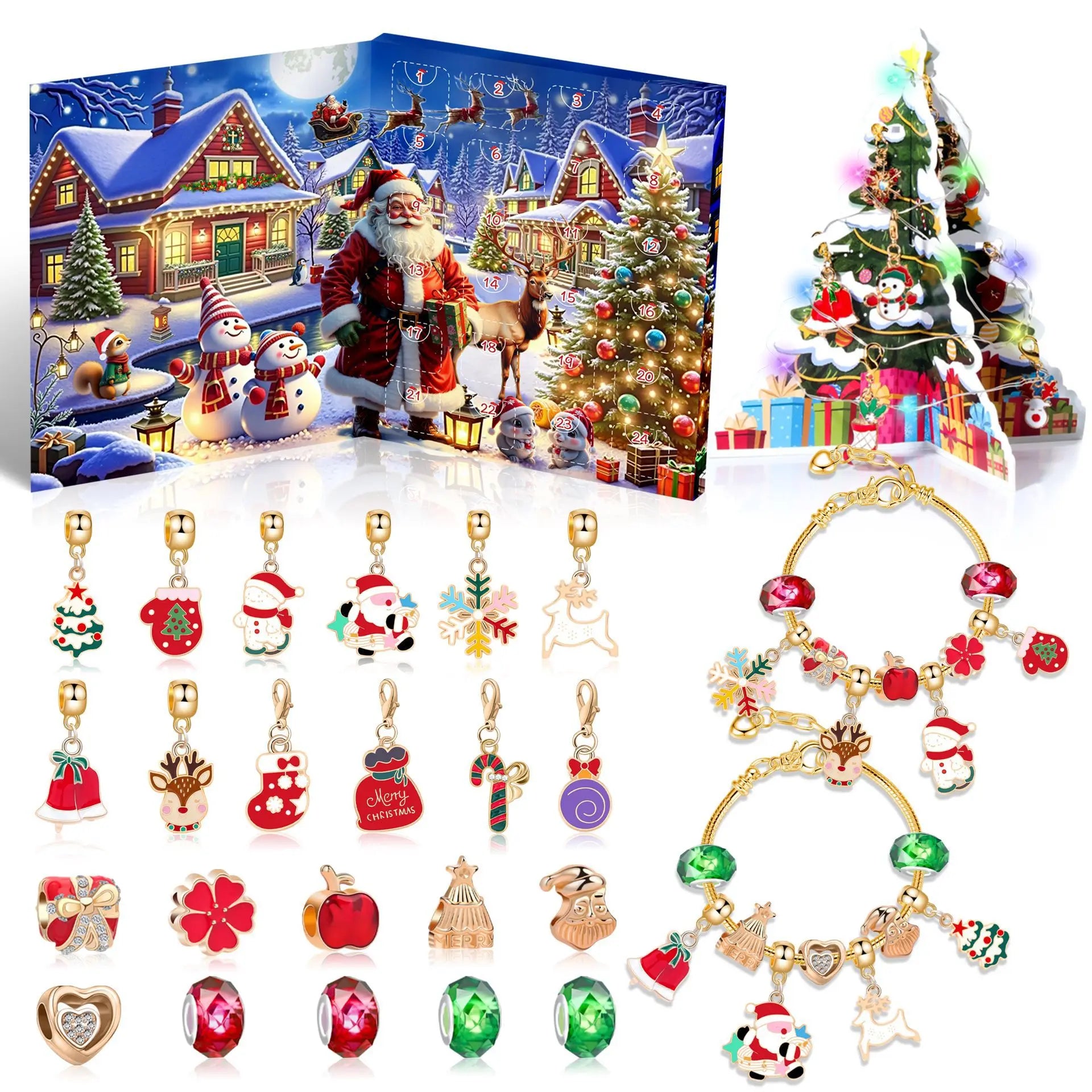 Christmas Advent Calendar 24day DIY Countdown Bracelet Surprise Blind Box Christmas Decoration Combo Bracelet Blind Box Gift Set