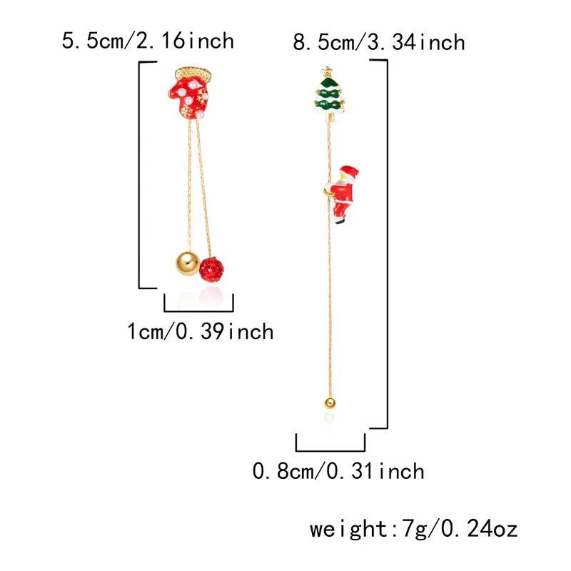 Moving Santa Claus Tassel Dangle Earrings For Women Christmas Tree Snowflake Asymmetric Long Chain Earring New Year Jewelry Gift