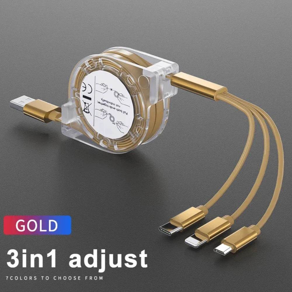 NNBILI 3 in 1 Telescopic Cable Is Suitable for Apple Type C Android Mobile Phone Fast Charging USB Cable for HUWEI iPhone Cable