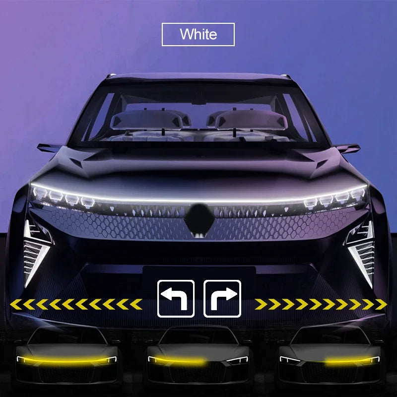 Dynamic Led Car Hood Light Strip With Turn Signal Indicator Flexbile Engine Hood Guide Decorative DRL Daytime Running Lights 12V