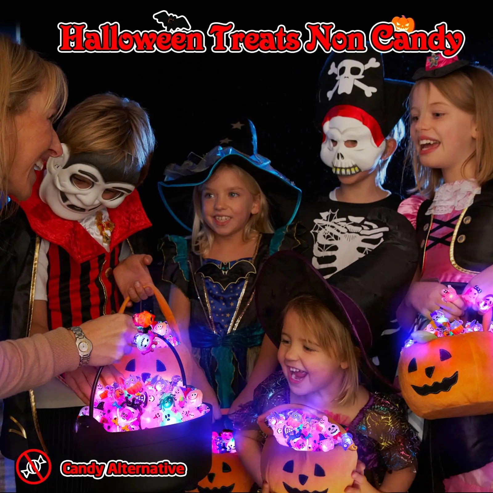 30-150PCS 3D Light Up Rings Bulk Halloween Treats Toys Party Favors for Kids Non Candy Treats Glow In The Dark Party Gifts for K