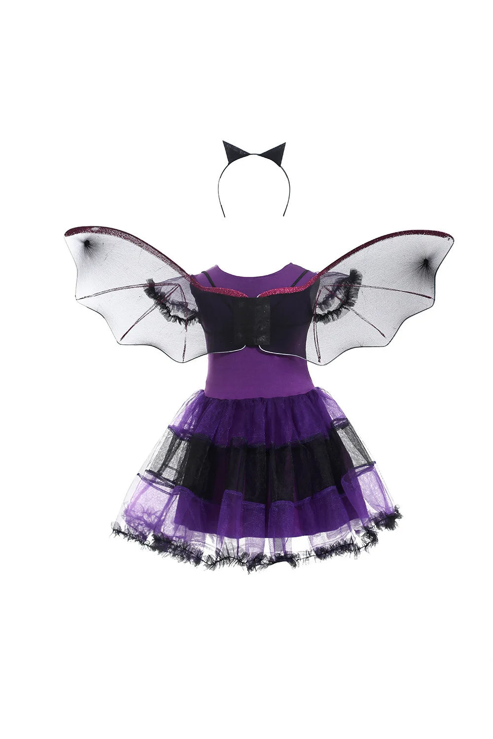 Girls Purple Bat Dress Kids Fancy Cosplay Vampire Demon Costume With Wing Headwear Halloween Carnivat Witch Role Play Clothes
