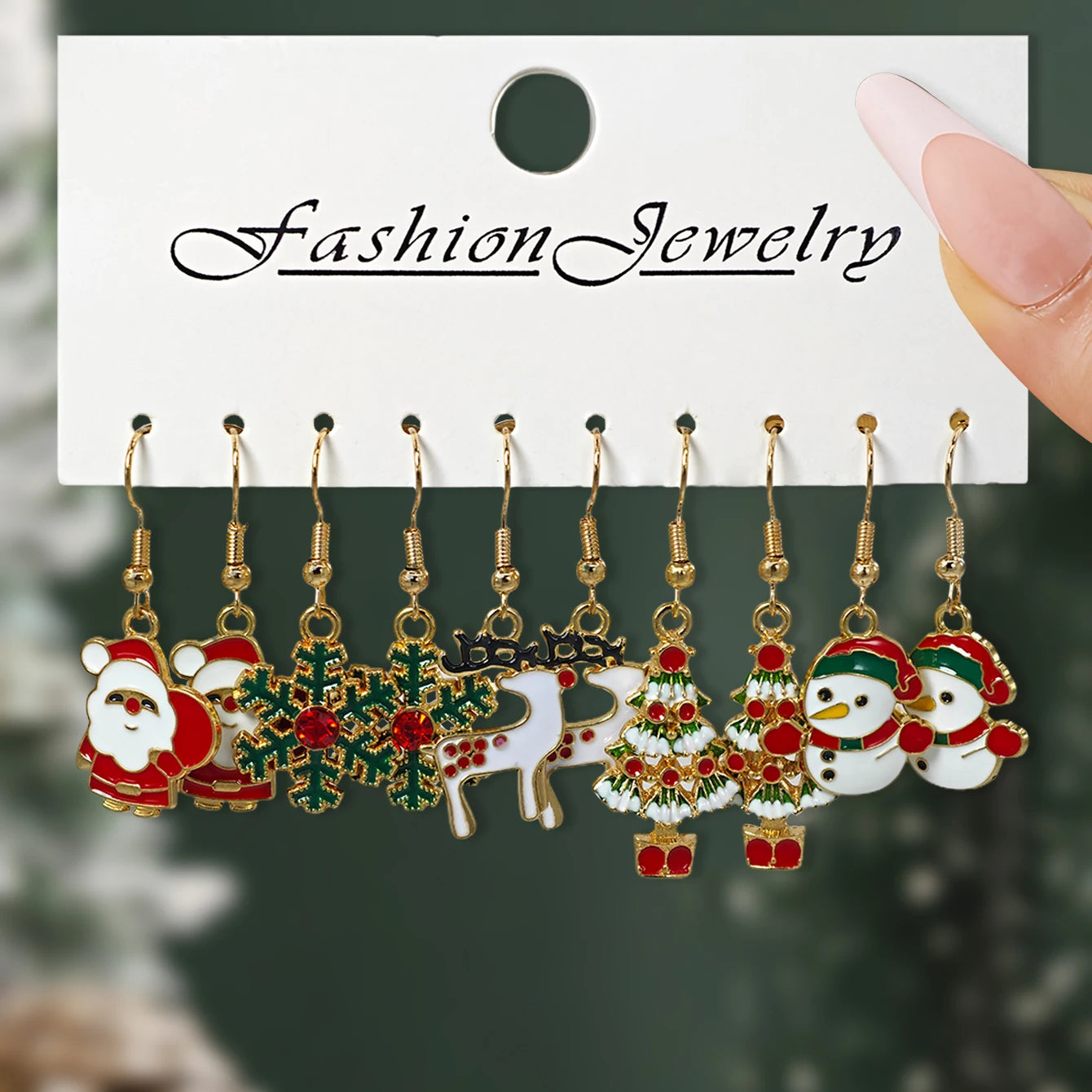 European American Cross Border Christmas Style Jewelry Classic Holiday Santa Claus Christmas Tree Reindeer Earrings Set