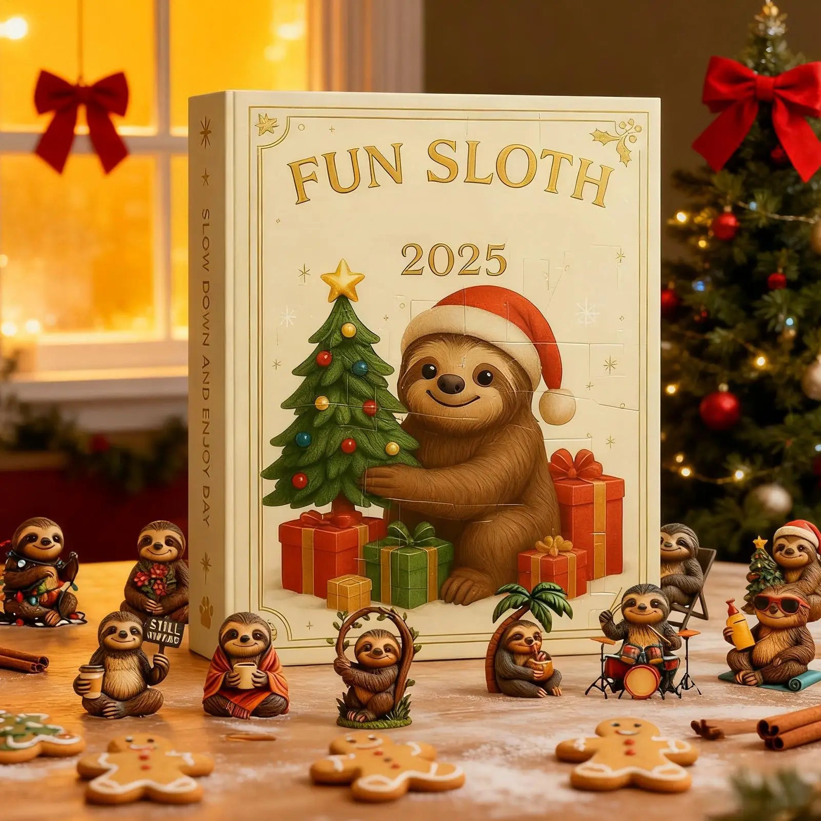 Sloth Christmas Countdown Calendar Acrylic Ornament 24 Days Advent Decor for Home Holiday Party Celebration Winter Xmas Gift