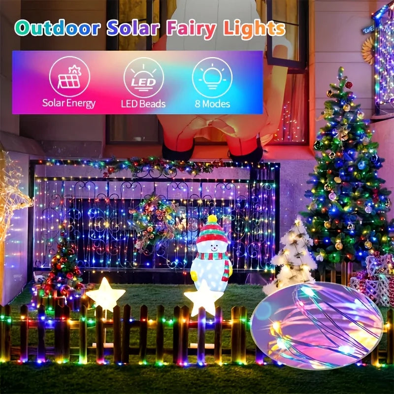 4pcs Outdoor Led Solar String Light Fairy String Christmas Tree Decor Lighting for Wedding Festival Party Garden Xmas Halloween
