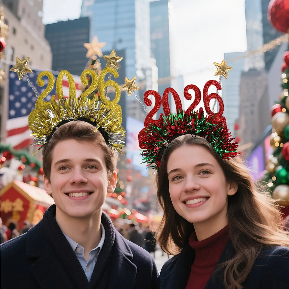 2026 Christmas Star Color Strip Headband New Year's Eve Digital Creative Party Decoration Head Buckle