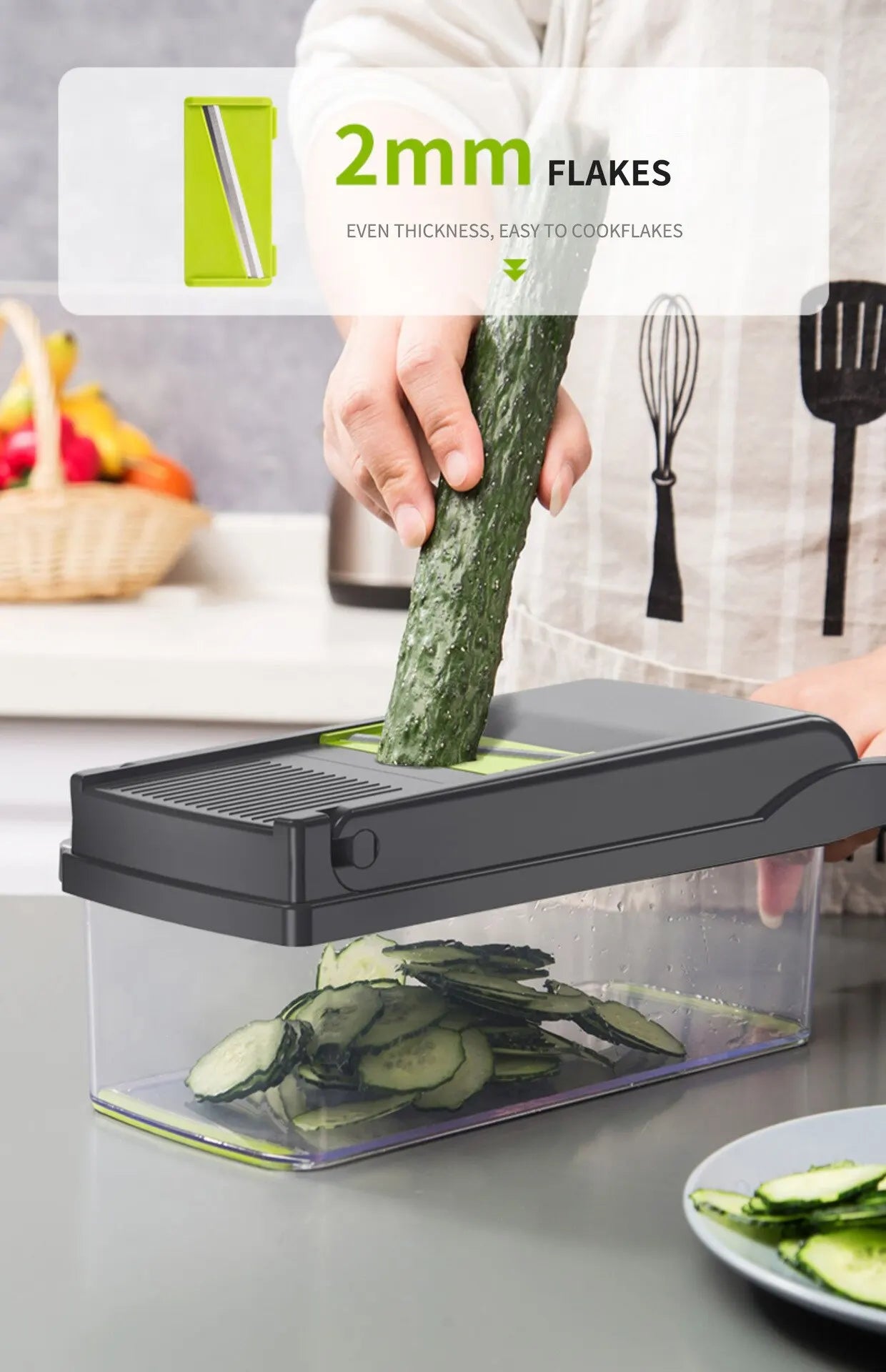 1Pc Green Black 12 in 1 Multifunctional Vegetable Slicer Cutter