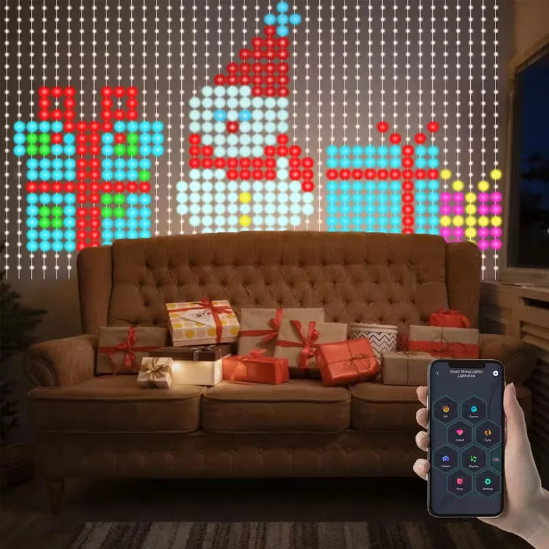 Christmas Light Smart LED Curtain Lights App Control Music Sync DIY Pattern IP67 Waterproof for Indoor Outdoor Party Decor