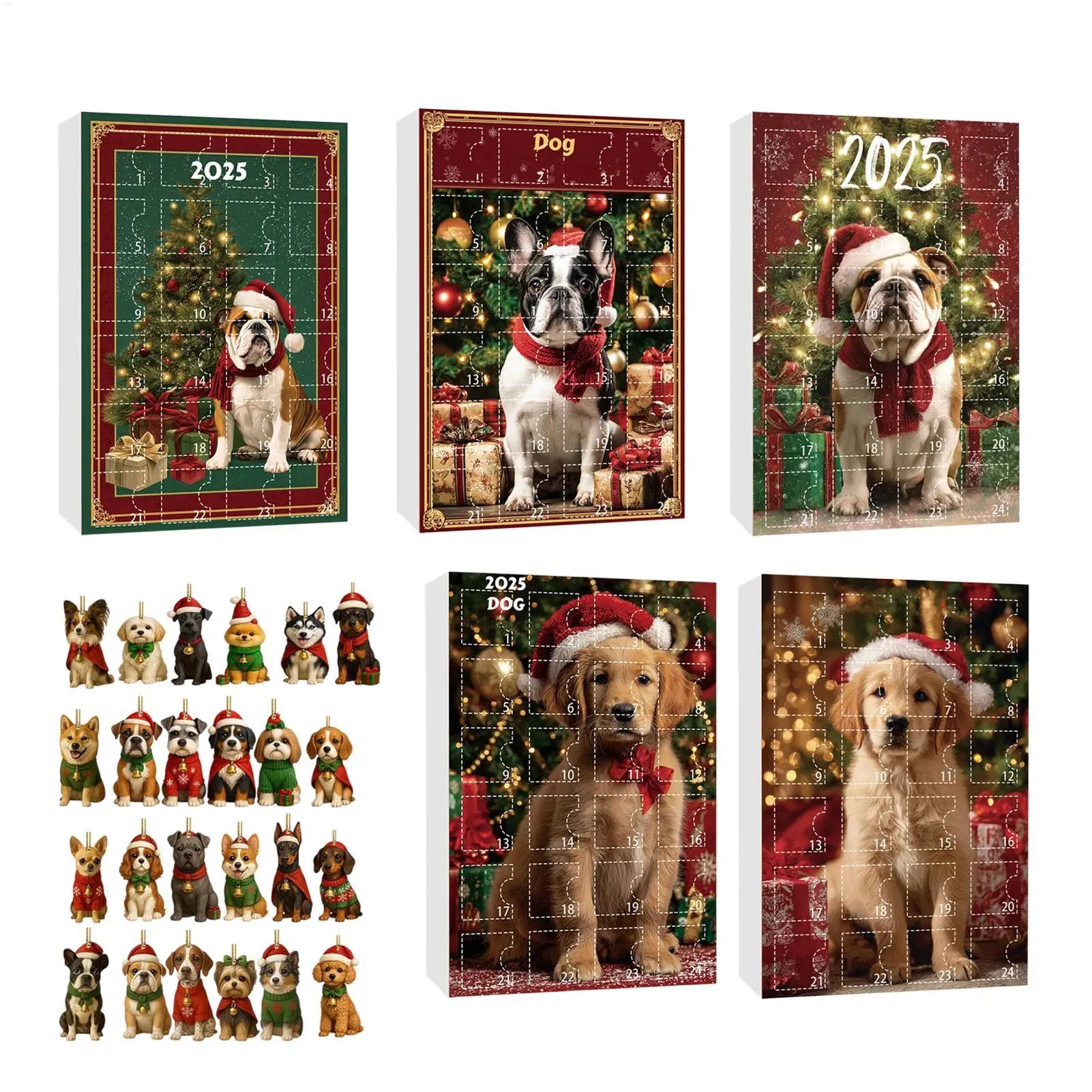 Dog Advent Calendar 24 Days Countdown 2D Acrylic Christmas Ornaments Pet Lover Gift Tree Home Window Car Holiday Decorations