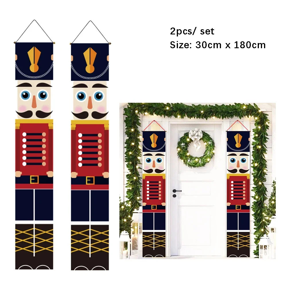 2Pc/set Christmas Door Hanging Banner Santa Claus Snowman Walnut Guards Merry Christmas Door Ornament Decoration New Year 2025