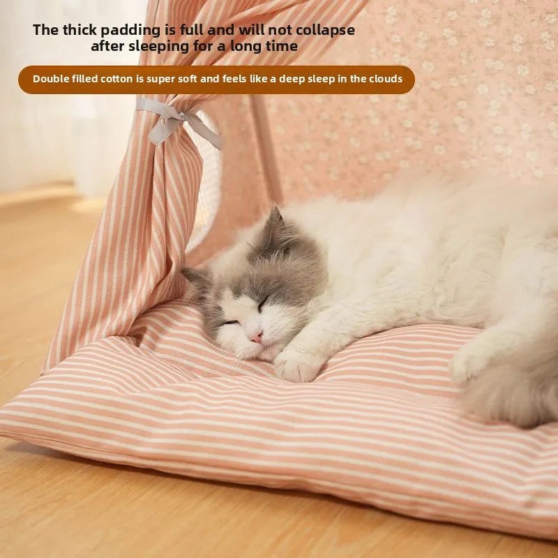 Cute Cat Tent House Removable Clean Dog Tent Bed Breathable Cool Cats Summer Cave Large Space Puppy Kitten House Pet Accessories