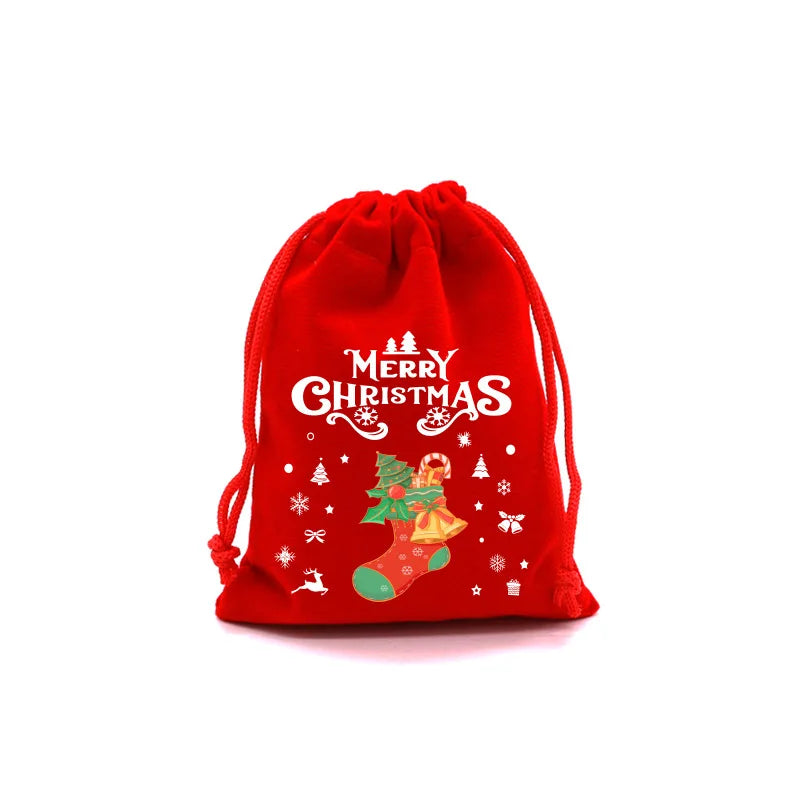 20pcs Xmas Velvet Bags Small Candy Gift Bag Drawstring Pouch Christmas Party Favor Boutique Jewelry Packaging Bags 2024 New Year