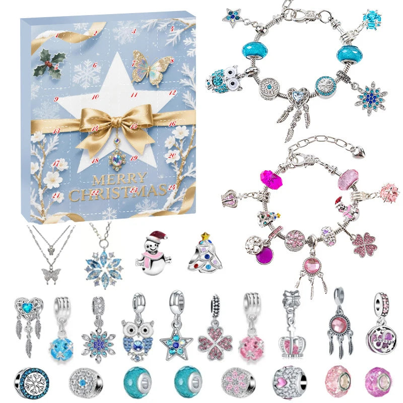Christmas Crystal Bracelet Advent Calendar Gift Lost Butterfly Gold Silver 24 Day Countdown 2025 Children Blind Box Mood Props