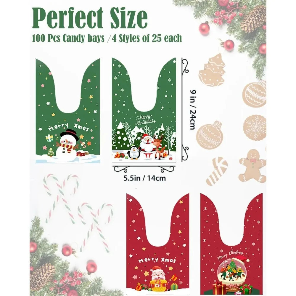 50PCS Santa Claus Snowman Candy Bags Christmas Plastic Gift Bag Merry Christmas Decorations Noel Gifts New Year