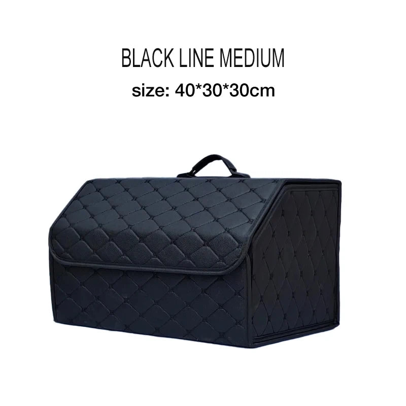 Car Trunk Organizer Box, Large Capacity, Auto Multiuse Tools, Storage Bag, Stowing, Tidying, Leather, Folding for Emergency