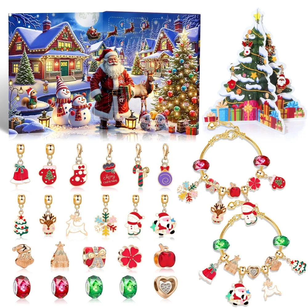 Christmas Advent Calendar 24day DIY Countdown Bracelet Surprise Blind Box Christmas Decoration Combo Bracelet Blind Box Gift Set