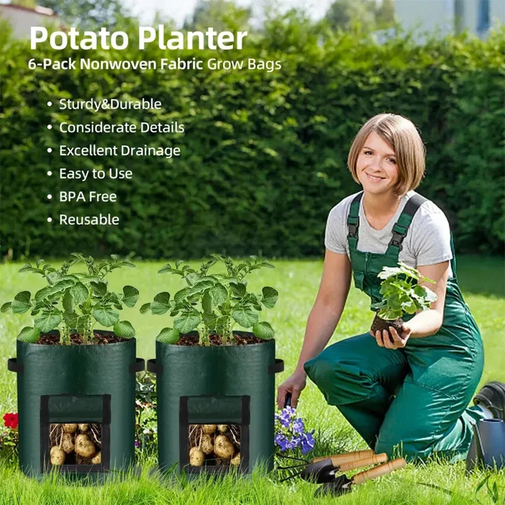 5PCs Garden Supplies Vegetable Plant Grow Bag Planting Container Bag Thicken Garden Pot  DIY Potato Grow Planter PE Cloth