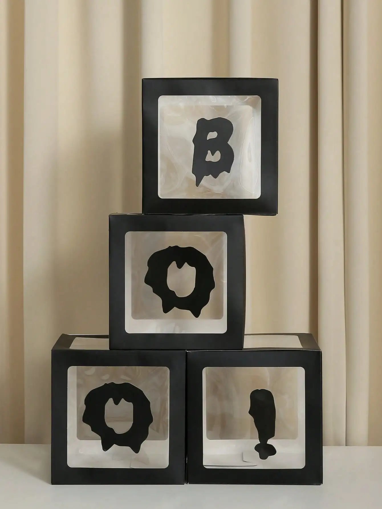 4Pcs Halloween Balloon Boxes with 4 black “BOO!” letter，Balloon Arch Decor for Halloween Party Decorations Shower Decoration