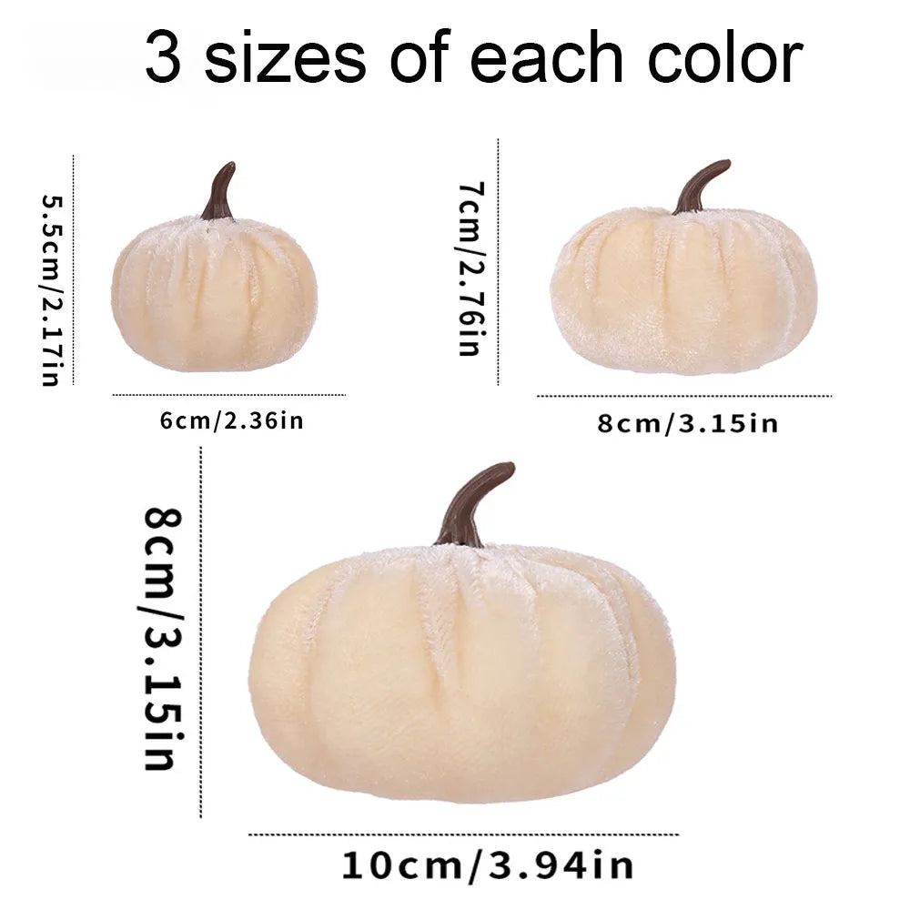 9pcs 3 Size Velvet Artificial Pumpkins Mixed for Halloween Party Thanksgiving Home Table Decoration Autumn Fall DIY Craft Wreath