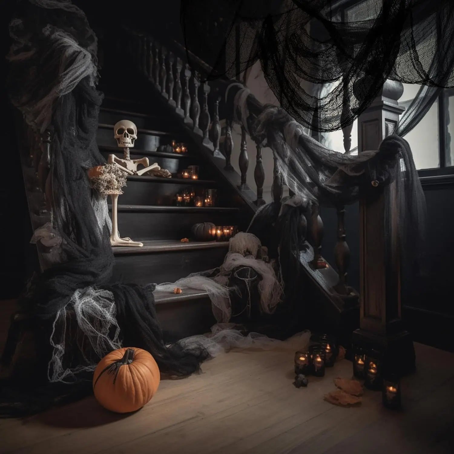 5/1PCS Halloween Black Gauze Horror Haunted Houses Decor Black Creepy Cloth Party Home Doorway Wall Gauze Terror Scene Props