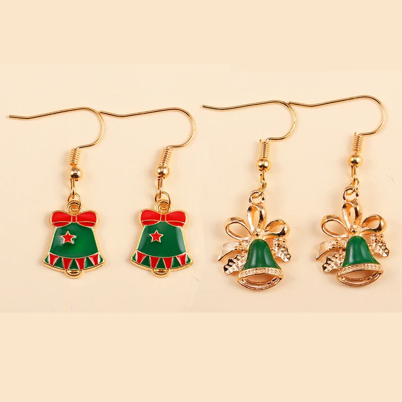 2Pairs Cute Christmas Set Earring Alloy Enamel Bell Snowflake Snowhouse Design Earrings - Perfect Holiday Jewelry Gift