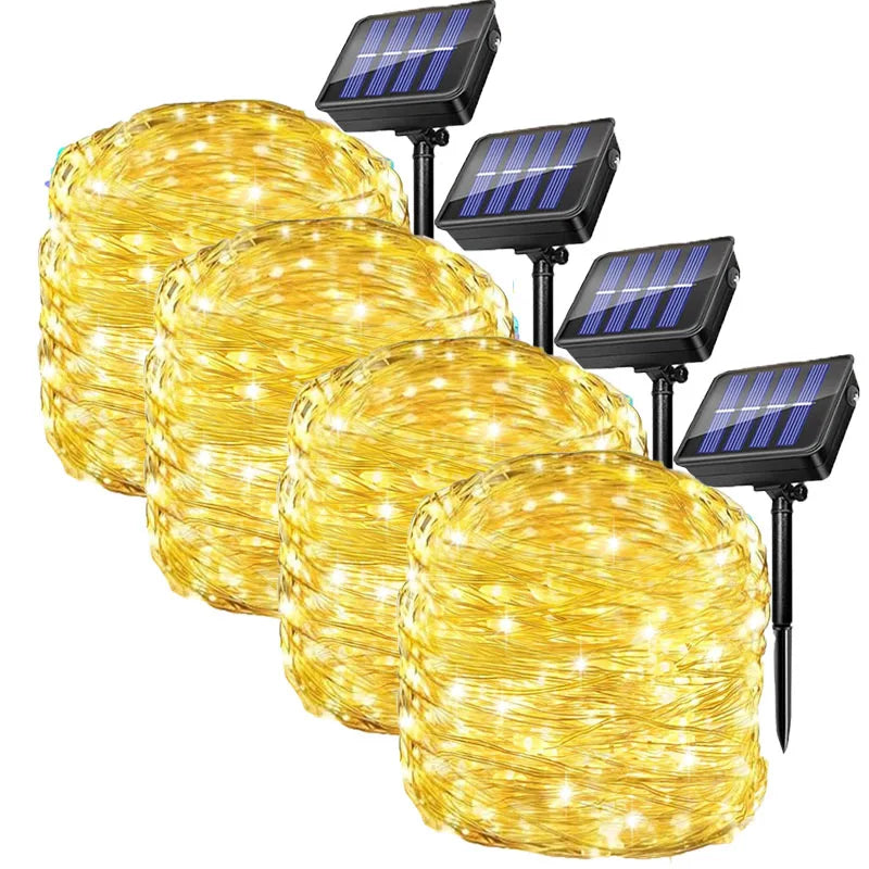4pcs Outdoor Led Solar String Light Fairy String Christmas Tree Decor Lighting for Wedding Festival Party Garden Xmas Halloween