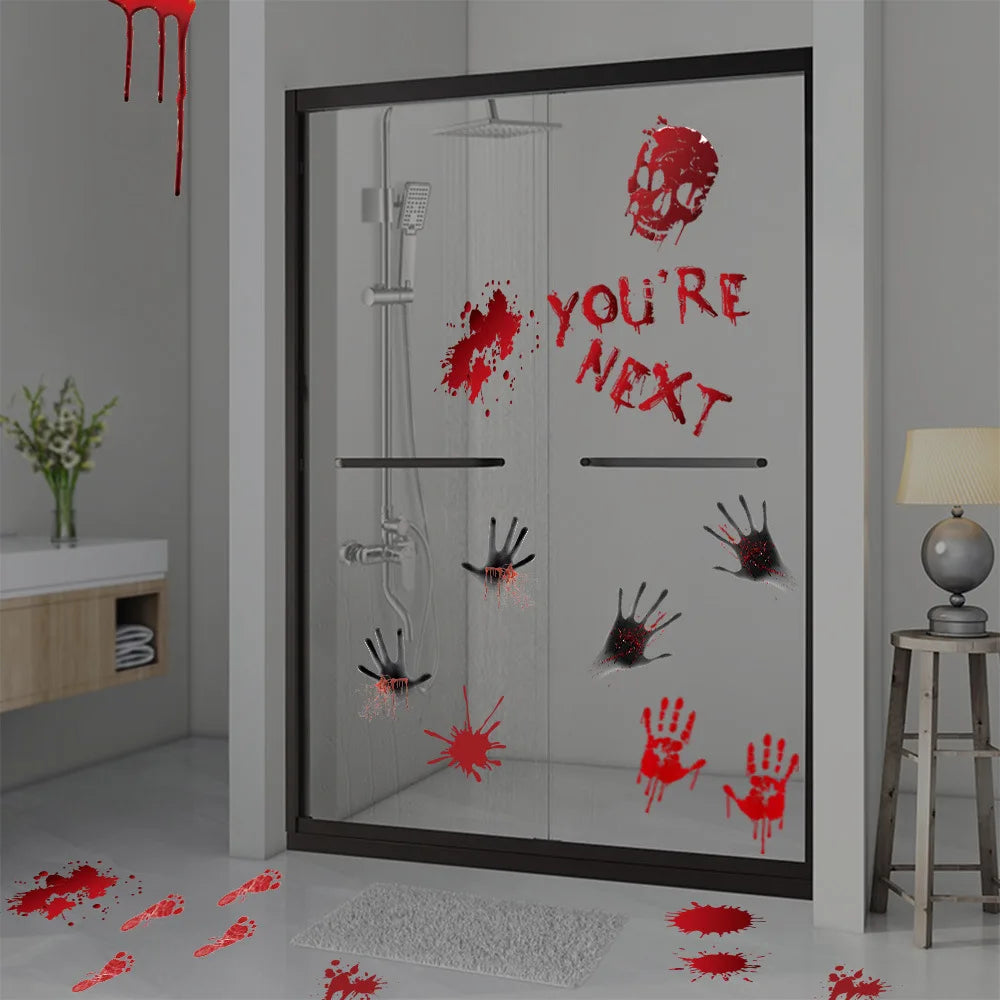 Halloween Decors Halloween Bloody Footprints Window Sticker Hallowmas Horror Handprint Bloodstain Zombie Restroom Decals Decors