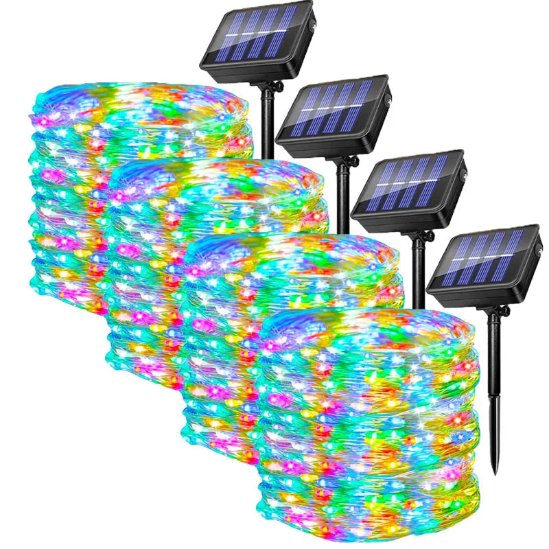 4pcs Outdoor Led Solar String Light Fairy String Christmas Tree Decor Lighting for Wedding Festival Party Garden Xmas Halloween