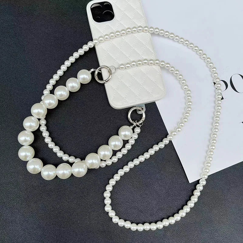 Korean Luxury Mobile Phone Corssbody Lanyard Pearl Bracelets Chain For iPhone 14 15 pro max Samsung Flip 4 S21 s22 S23 Ultra