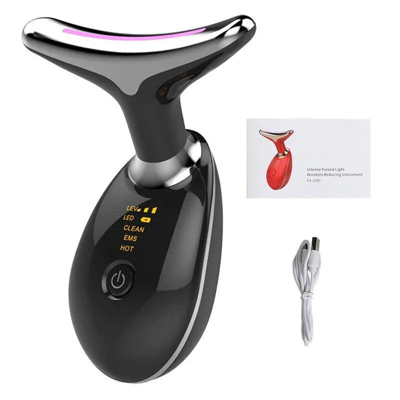 EMS Neck Facial Massager Lift Seven Colours LED Photon Therapy Vibration Face Beautify Anti Wrinkles Tightening Skin Care Device