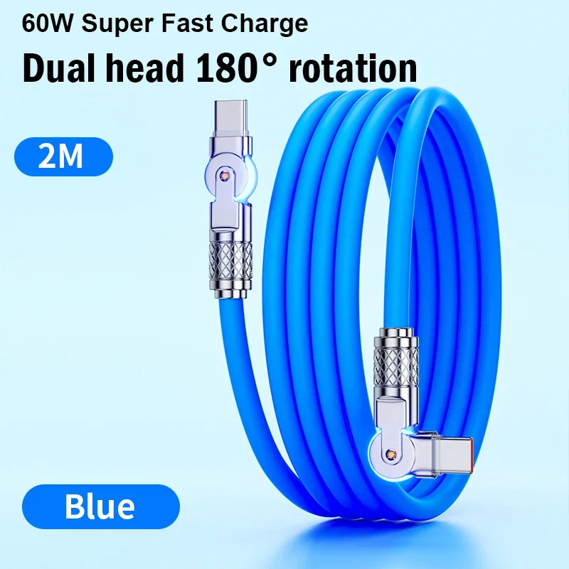 60W PD USB C To Type C Cable Elbow 180 Degree Rotation Super Fast Charge For Samsung S24 S23 S22 Ultra Huawei Laptop Data Sync