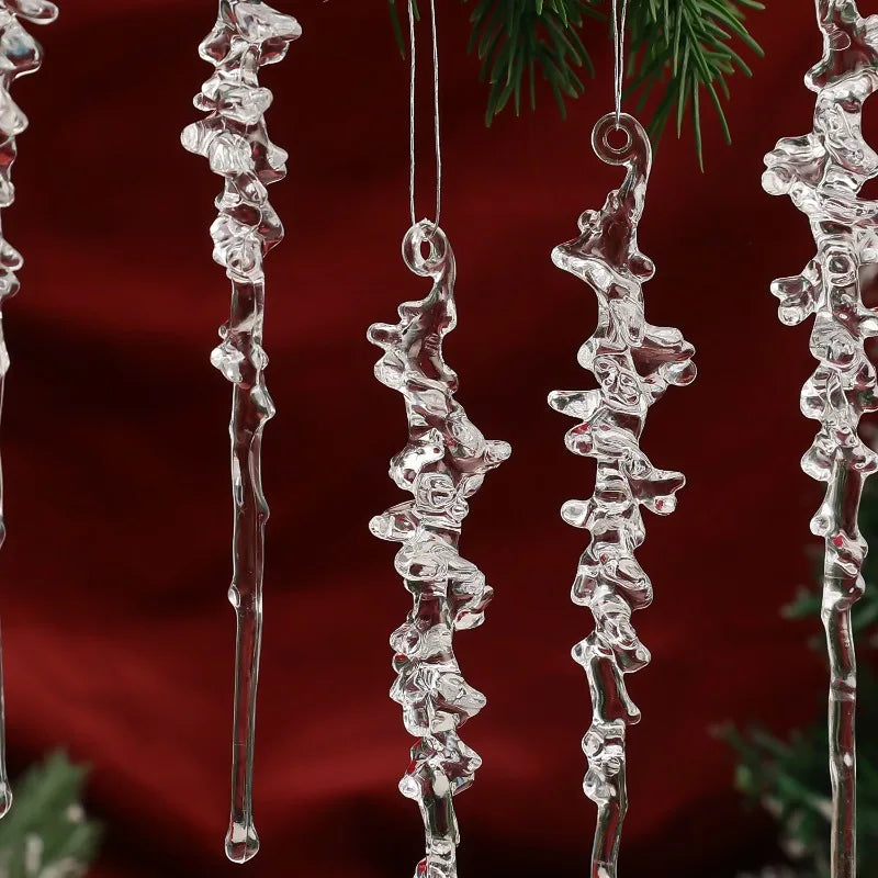 Christmas Acrylic Snowflake Clear Simulation Icicle Ornaments Xmas Tree Hanging Pendants DIY Winter New Year Party Decoration