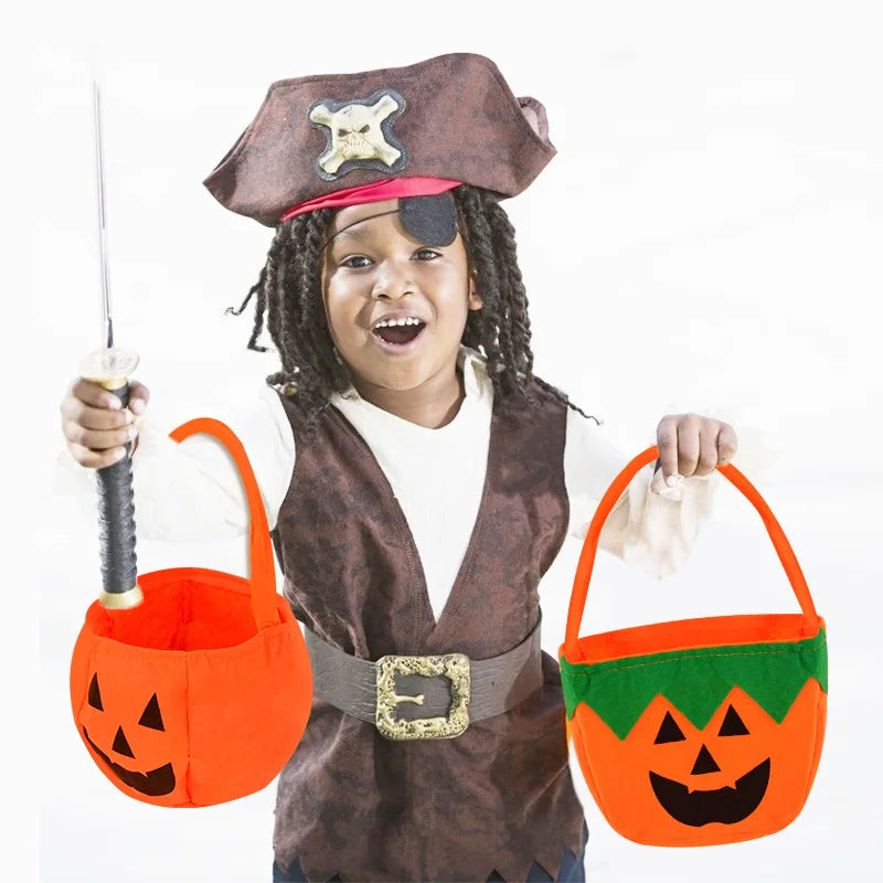 Halloween Pumpkin Candy Gift Bag With Handheld Cloth Pumpkin Cookie Snack Bags Halloween Party Decor Kids Favors Trick Or Treat