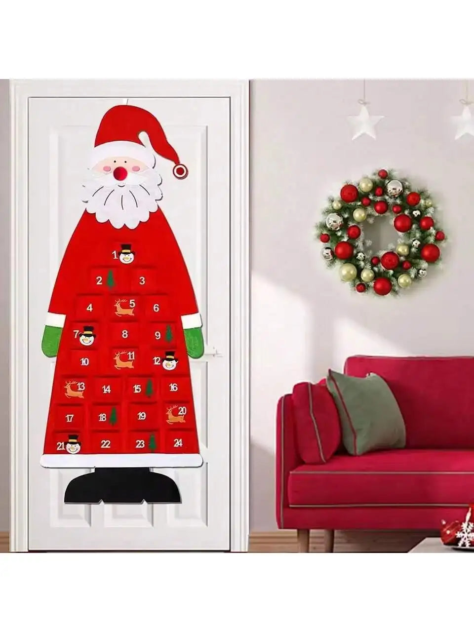 Christmas Felt Advent Calendar Wall Hanging Santa Advent Calendar with Pockets 24 Days Kids Toys For Children Christmas Gift