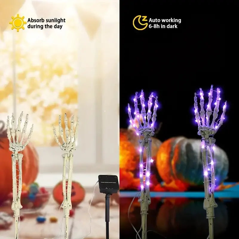 2PC Solar Powered Ghost Hand Ground Plug-in Stake Light Outdoor Waterproof LED Garden Light Horror Decoration Lamp For Halloween