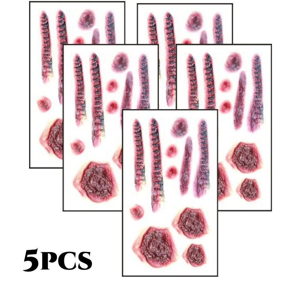 10pcs 3D Fake Scar Tattoos Sticker Body Face Realistic Scab Temporary Tattoos Halloween Horror Wound Bloody DIY Makeup Stickers