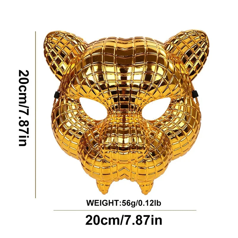 Animal Golden Plastic Leopard Face Cover with Adjustable Elastic Bands Halloween Costume Cosplay Mask Costume Accessories