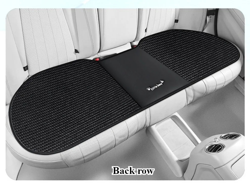 3pcs, Breathable Car Seat cushion - PU Leather + Cool Ice Rattan Weave, Playful Embroidery